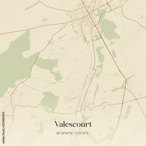 Vintage map of Valescourt, France.
