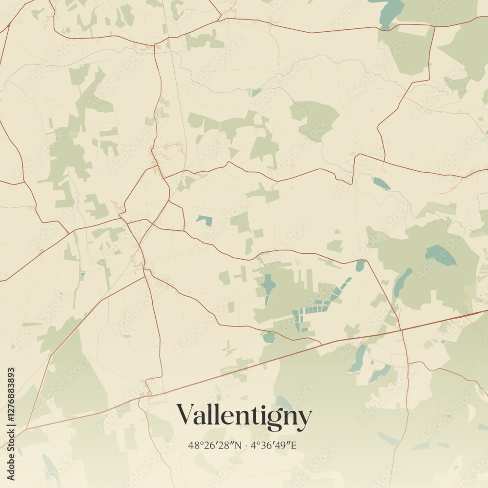 Obraz premium Vintage map of Vallentigny, France.