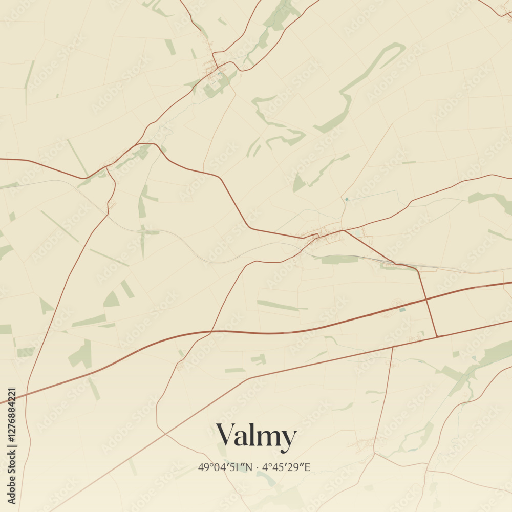 Fototapeta premium Vintage map of Valmy, France.