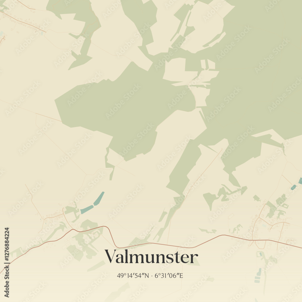 Fototapeta premium Vintage map of Valmunster, France.