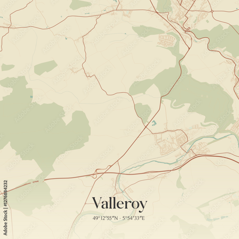 Obraz premium Vintage map of Valleroy, France.