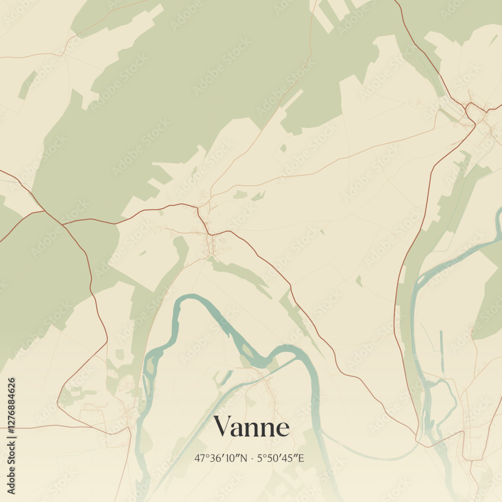 Fototapeta premium Vintage map of Vanne, France.