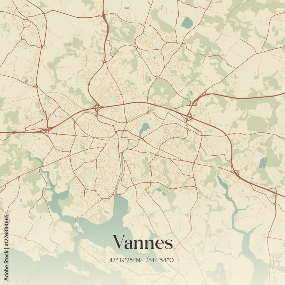 Fototapeta premium Vintage map of Vannes, France.