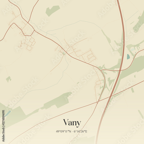 Vintage map of Vany, France.
