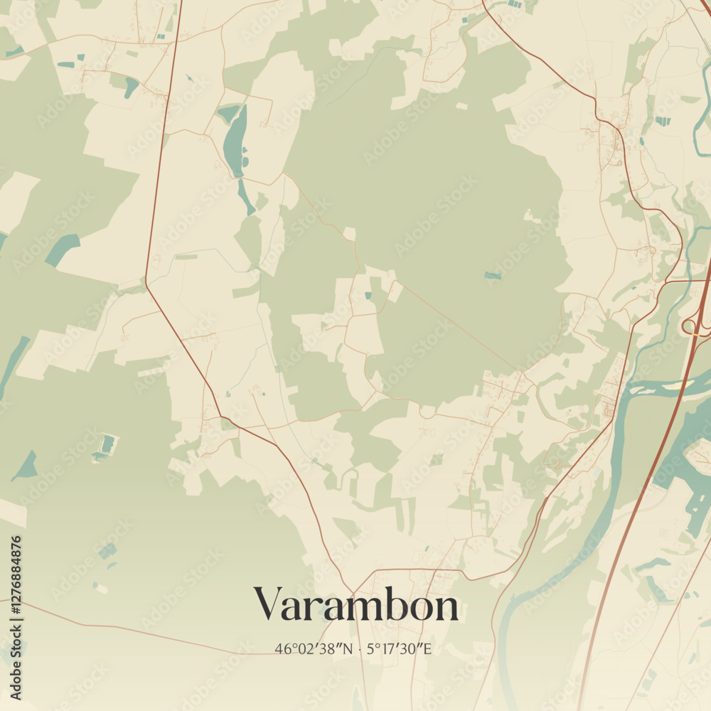 Fototapeta premium Vintage map of Varambon, France.