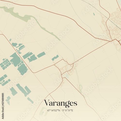 Vintage map of Varanges, France.