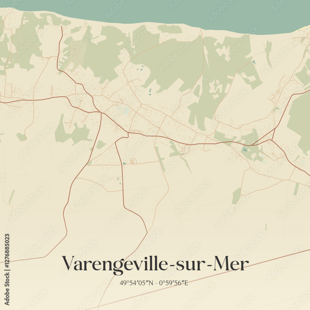 Naklejka premium Vintage map of Varengeville-sur-Mer, France.