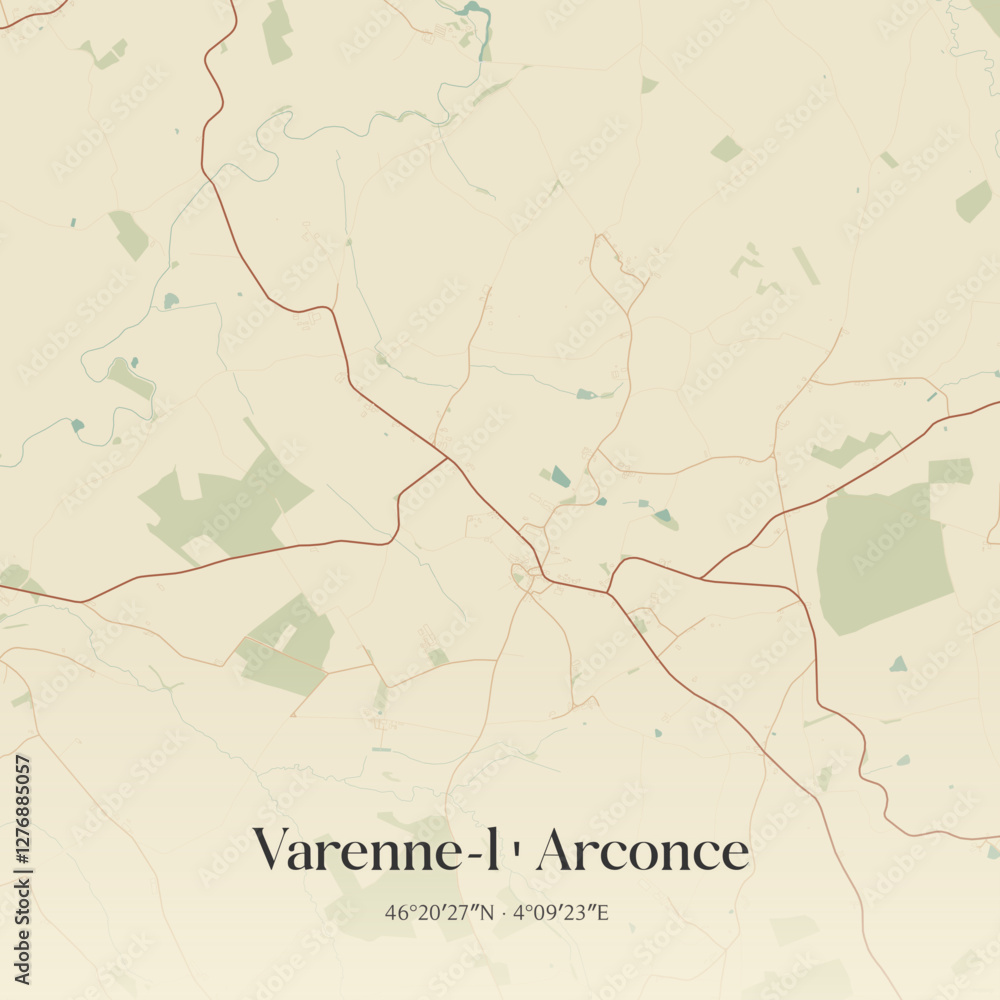 Fototapeta premium Vintage map of Varenne-l'Arconce, France.