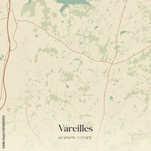 Vintage map of Vareilles, France.