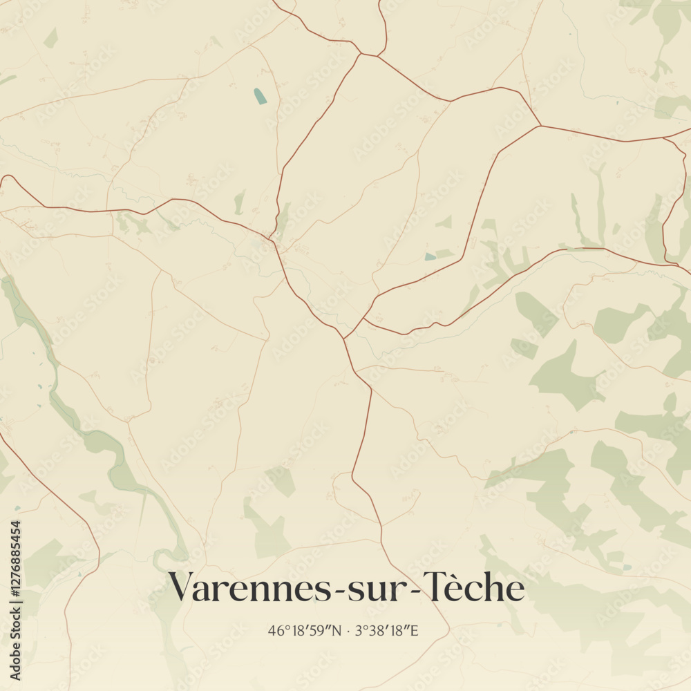 Obraz premium Vintage map of Varennes-sur-Tèche, France.