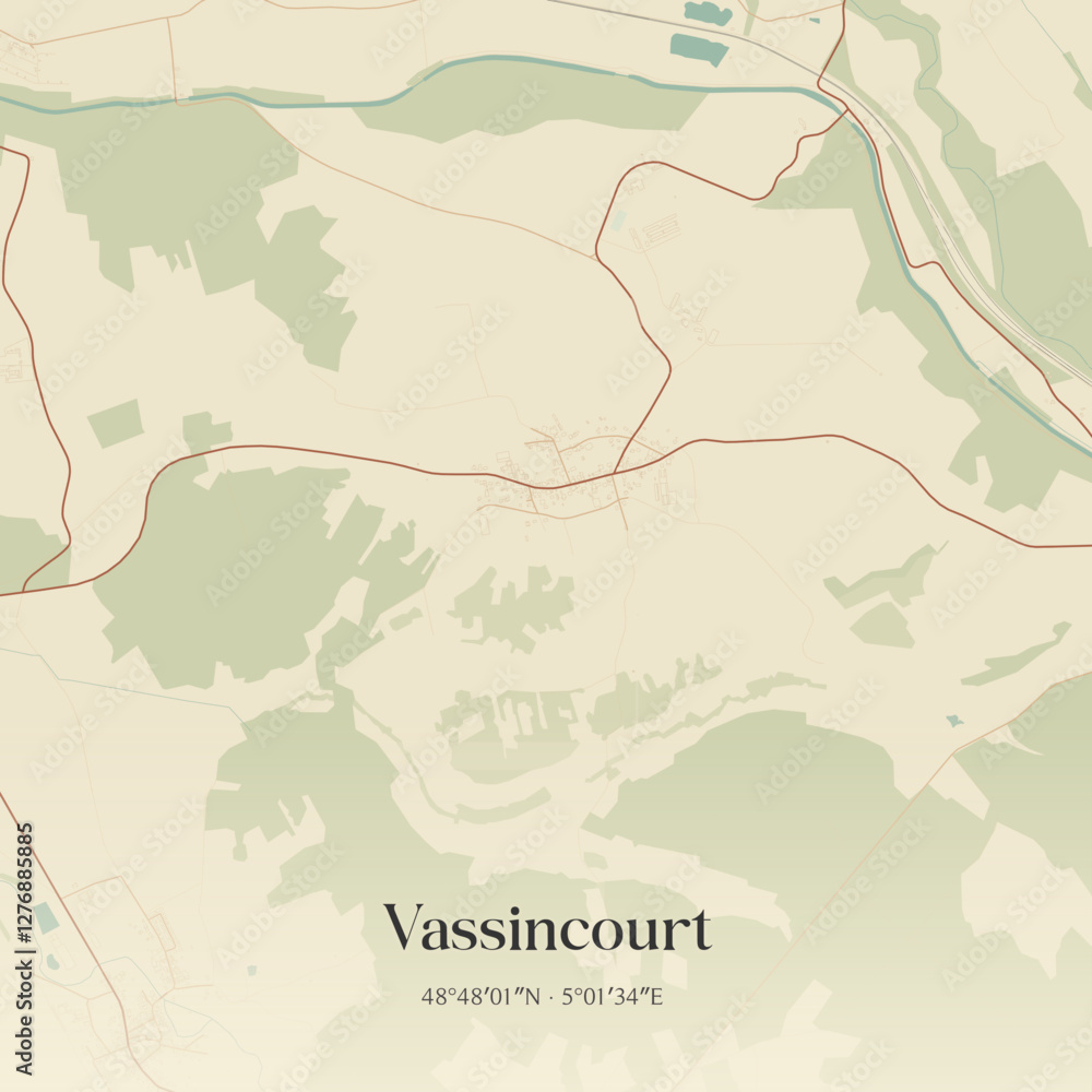 Obraz premium Vintage map of Vassincourt, France.