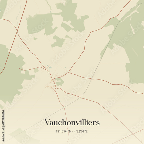 Vintage map of Vauchonvilliers, France.