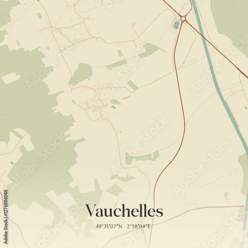 Vintage map of Vauchelles, France.