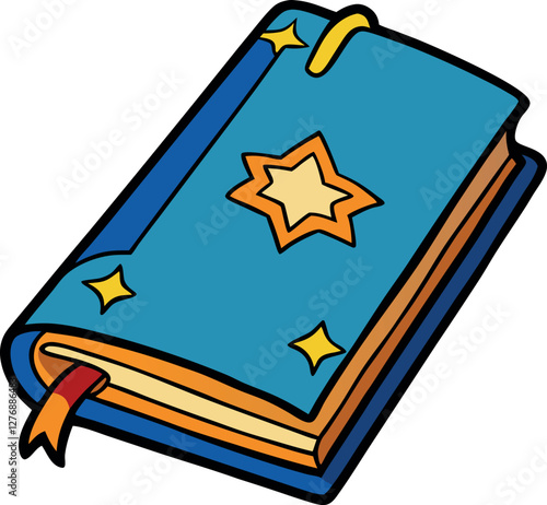 Bright and Playful Minimalist Vector Illustration of a Cartoon Spell Book – High-Quality Colorful Digital Art with a Fantasy, Magical, and Mystical Design