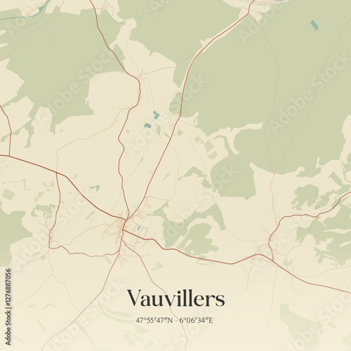 Vintage map of Vauvillers, France.