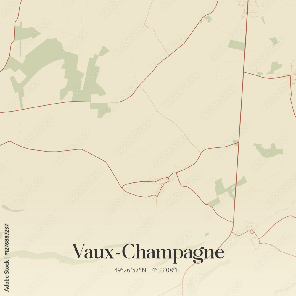 Fototapeta premium Vintage map of Vaux-Champagne, France.
