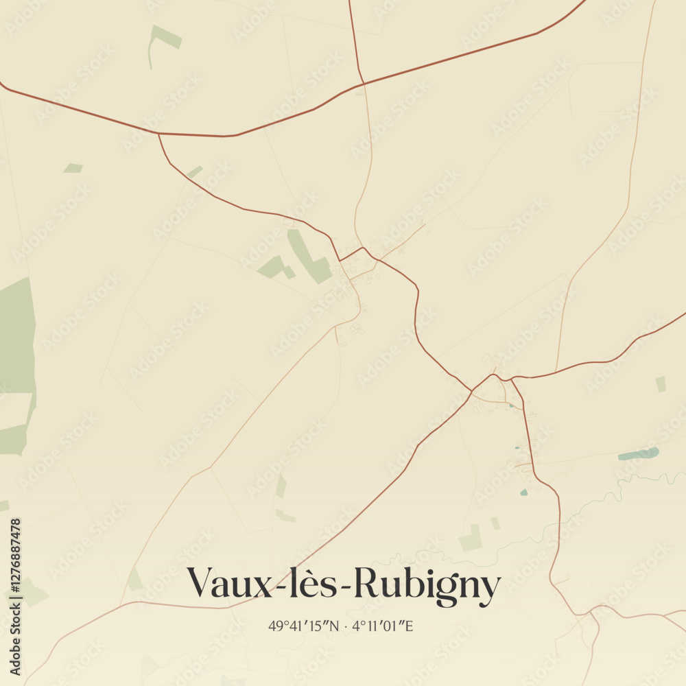 Obraz premium Vintage map of Vaux-lès-Rubigny, France.