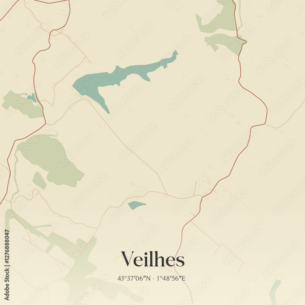 Obraz premium Vintage map of Veilhes, France.