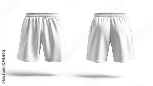 Sport shorts ,white color, front and back view isolated on white.