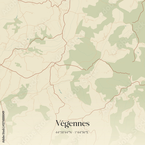 Vintage map of Végennes, France.