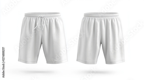 Sport shorts ,white color, front and back view isolated on white.