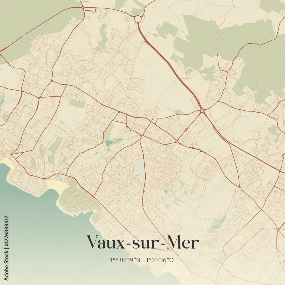 Obraz premium Vintage map of Vaux-sur-Mer, France.
