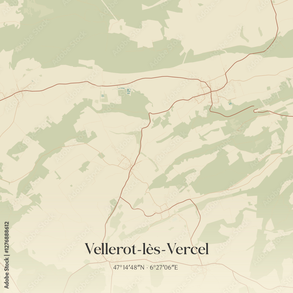 Obraz premium Vintage map of Vellerot-lès-Vercel, France.