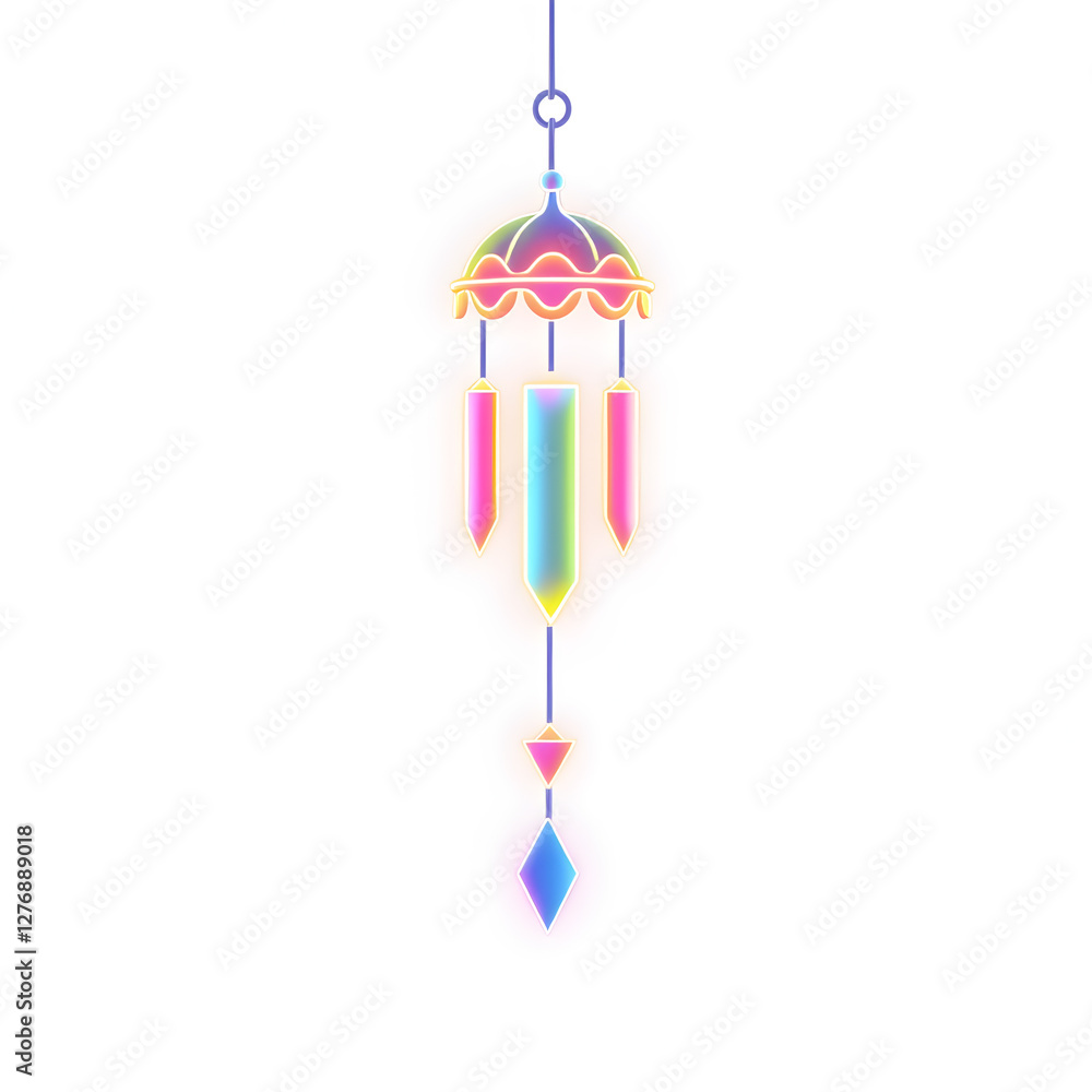 Wind chime  holographic 3D icon. neon symbol vector illustration isolated on white background. Generative AI