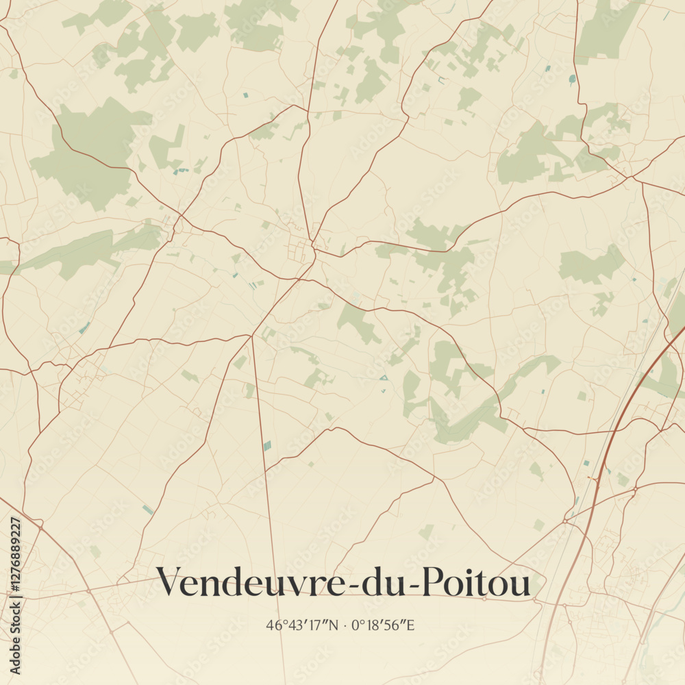 Obraz premium Vintage map of Vendeuvre-du-Poitou, France.