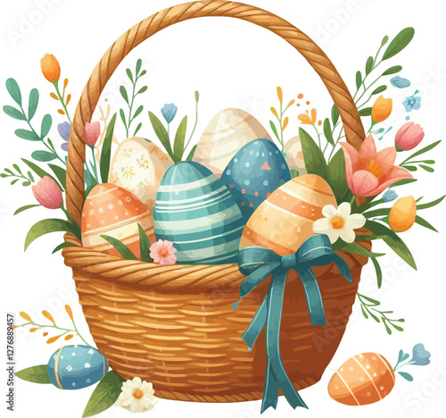 basket with easter eggs