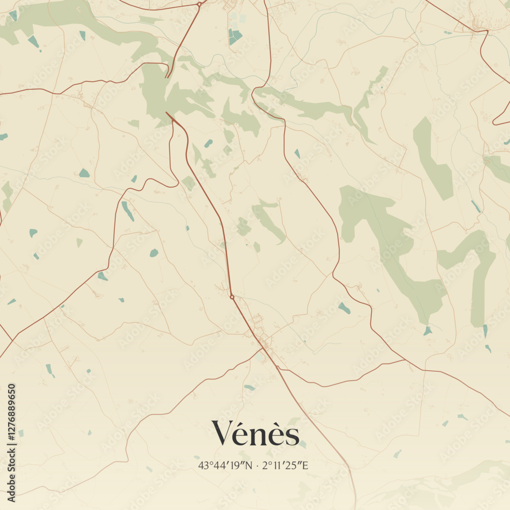 Fototapeta premium Vintage map of Vénès, France.
