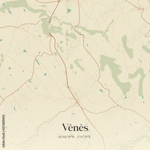 Vintage map of Vénès, France.