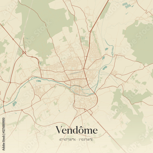 Vintage map of Vendôme, France.