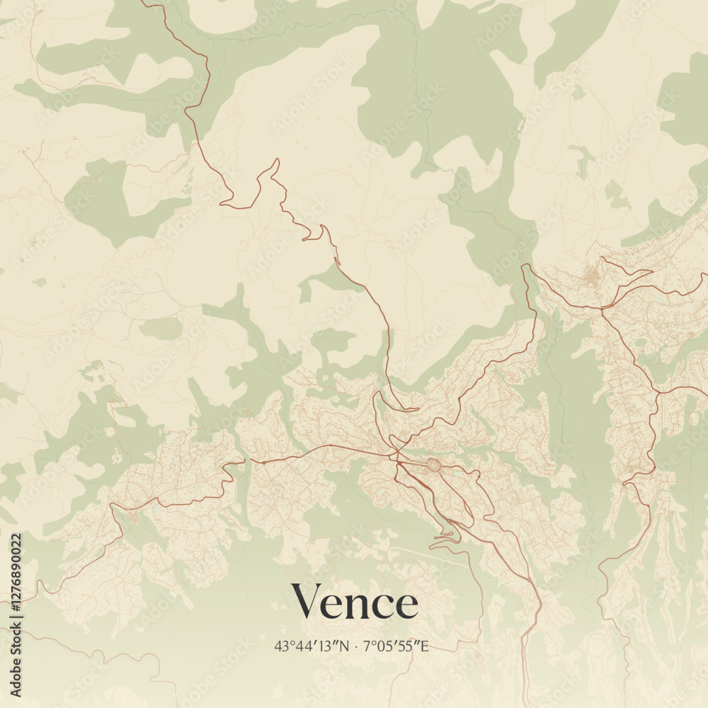 Obraz premium Vintage map of Vence, France.
