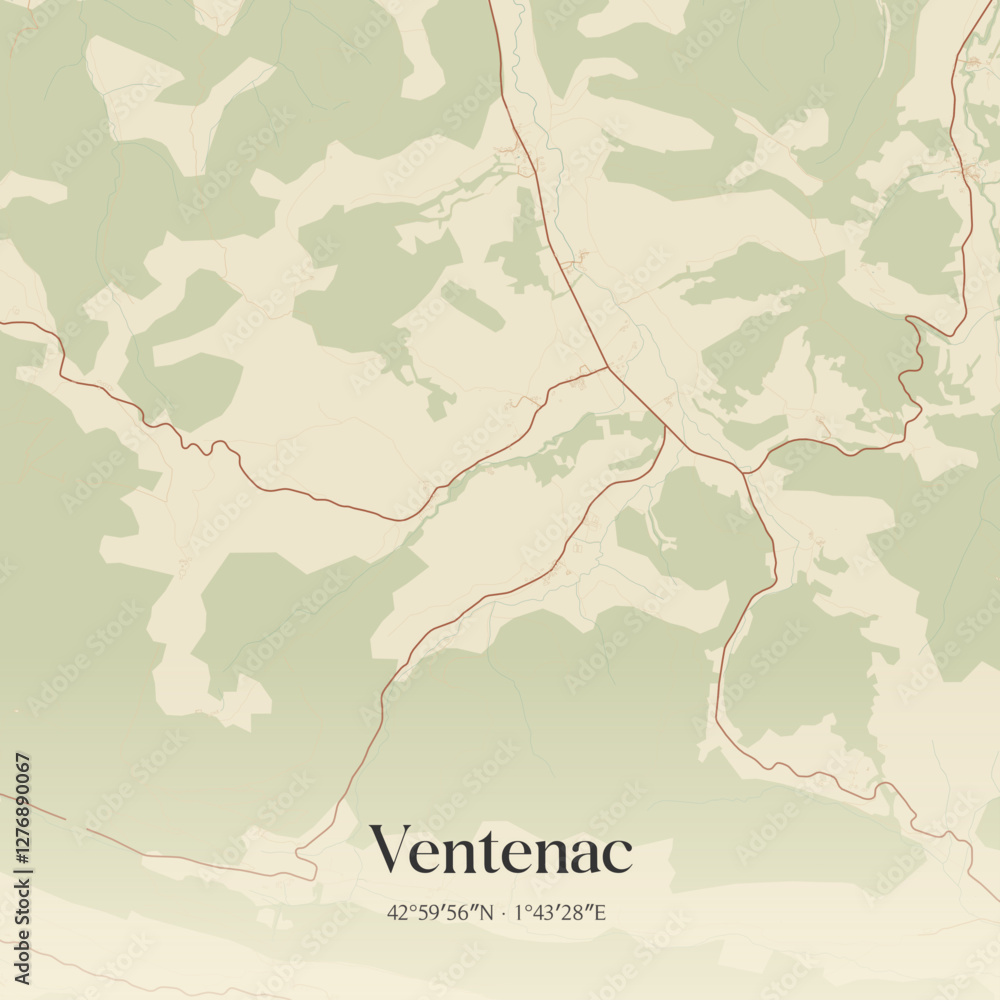 Fototapeta premium Vintage map of Ventenac, France.