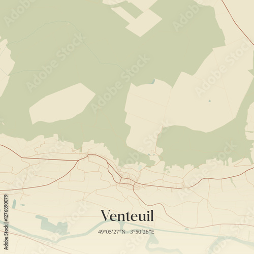 Vintage map of Venteuil, France.