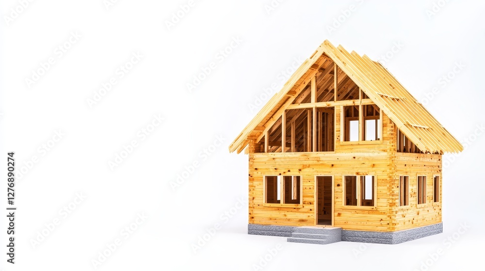 Wooden House Frame Architectural Model - Home construction, new home, real estate, building, architecture. Symbolizing dreams, progress, stability, investment, and future Wooden House Frame Architectural Model - Home construction, new home, real estate, building, architecture. Symbolizing dreams, progress, stability, investment, and future