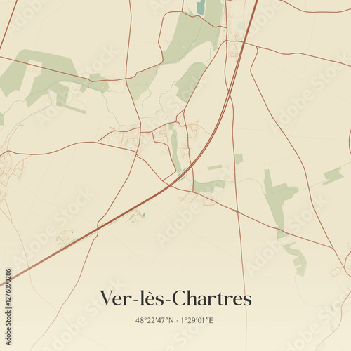 Vintage map of Ver-lès-Chartres, France.
