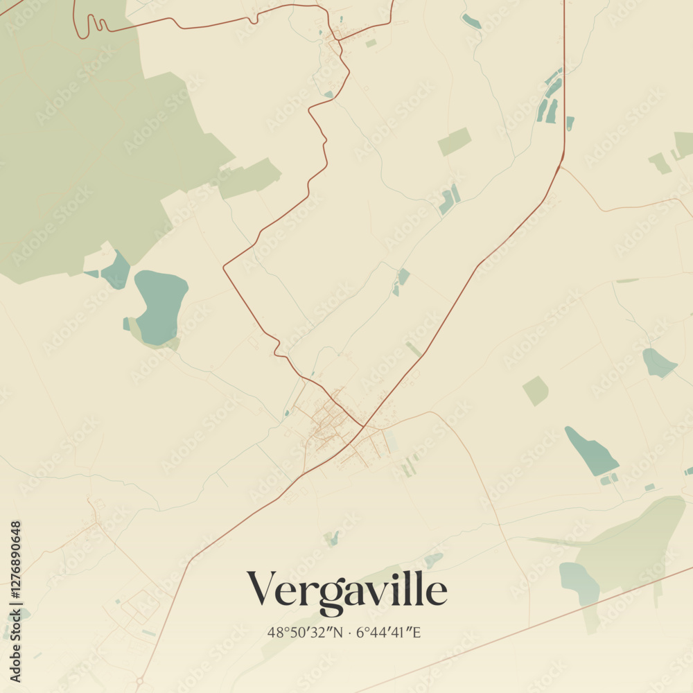 Fototapeta premium Vintage map of Vergaville, France.