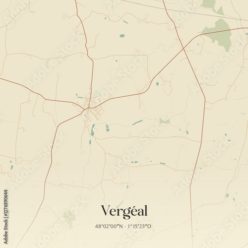 Vintage map of Vergéal, France.