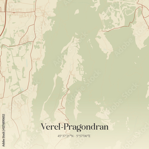 Vintage map of Verel-Pragondran, France.