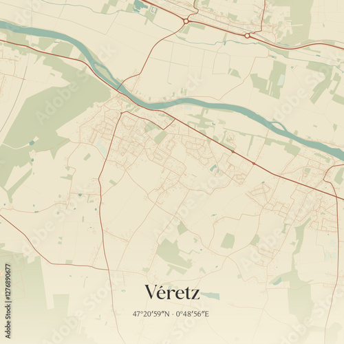 Vintage map of Véretz, France.
