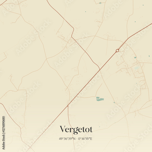 Vintage map of Vergetot, France.