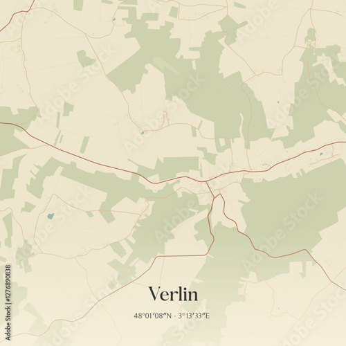 Vintage map of Verlin, France.