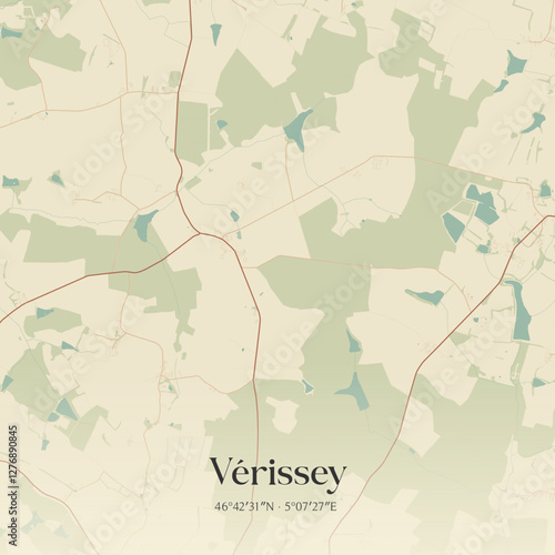 Vintage map of Vérissey, France.