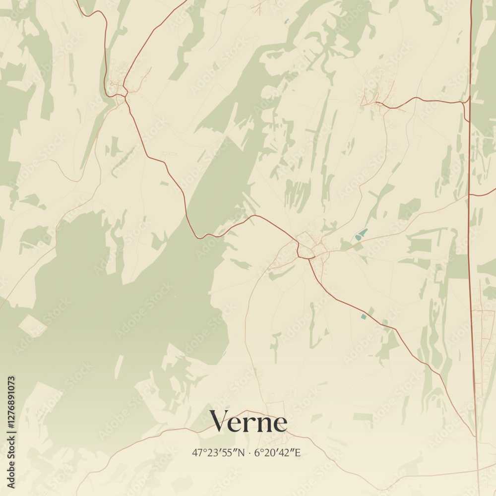 Fototapeta premium Vintage map of Verne, France.