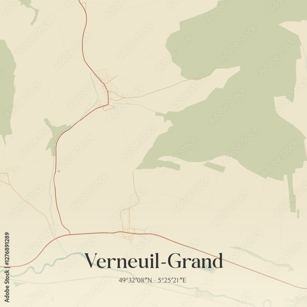 Fototapeta premium Vintage map of Verneuil-Grand, France.