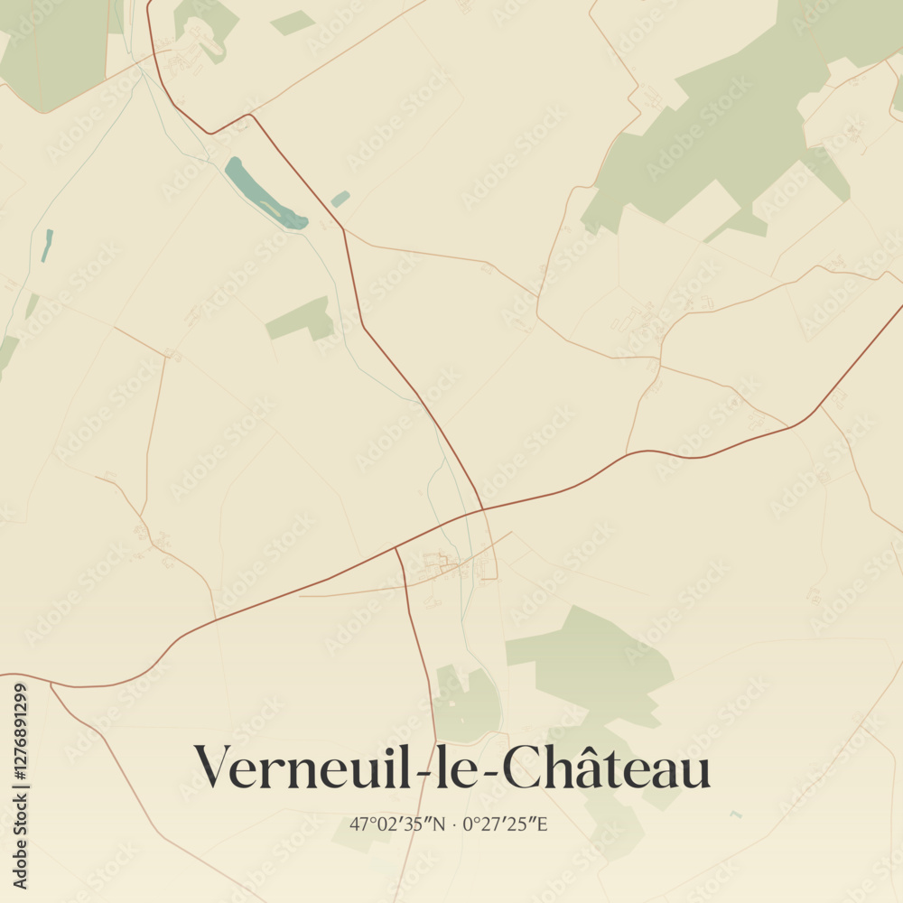 Fototapeta premium Vintage map of Verneuil-le-Château, France.