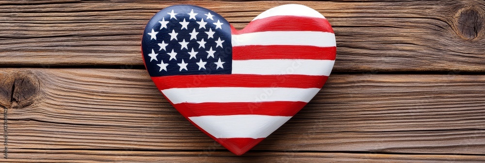 Obraz premium Wooden Heart American Flag Decor - Patriotism, love, country, wood craft, Americana. A beautifully crafted wooden heart showcases the American flag, symbolizing national pride and love of country