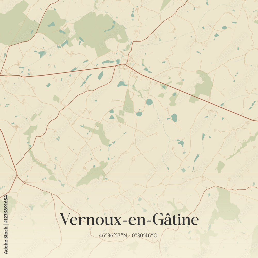Fototapeta premium Vintage map of Vernoux-en-Gâtine, France.